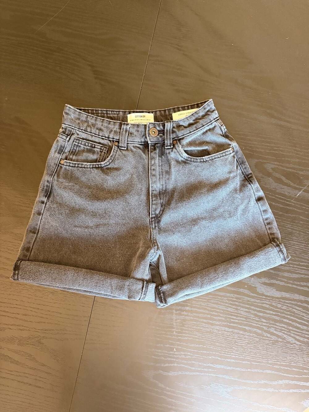 Cotton On Loose Straight High Rise Denim Shorts in Washed Black